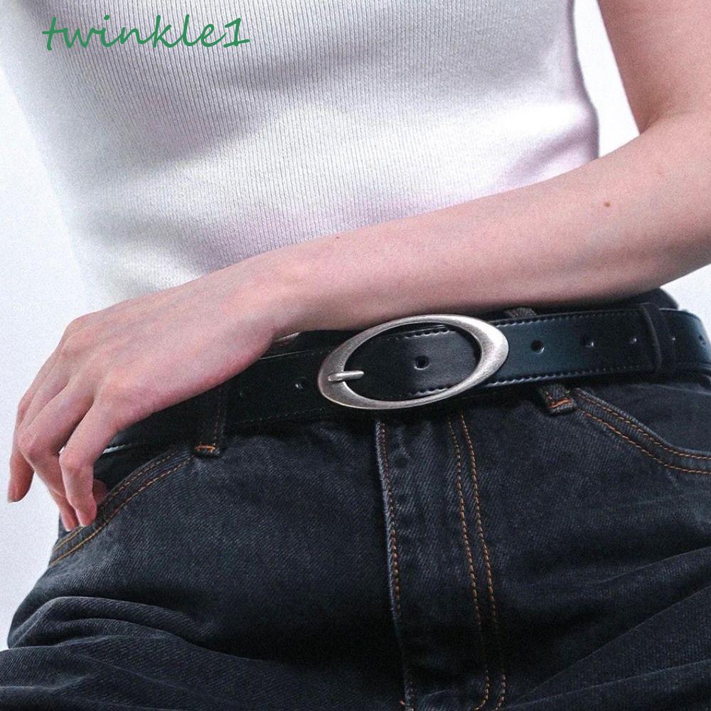 Thắt Lưng Da PU Màu Trơn Khóa Hình Trăng Khuyết Cá Tính Cho Nữ