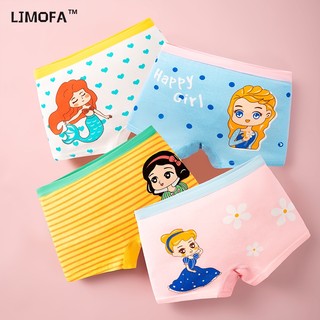 LJMOFA KIDS Set 4 Quần Lót Cotton Mềm Mại In Họa Tiết Nàng Tiên Cá Hoạt Hình Đáng Yêu Dành Cho Bé Gái