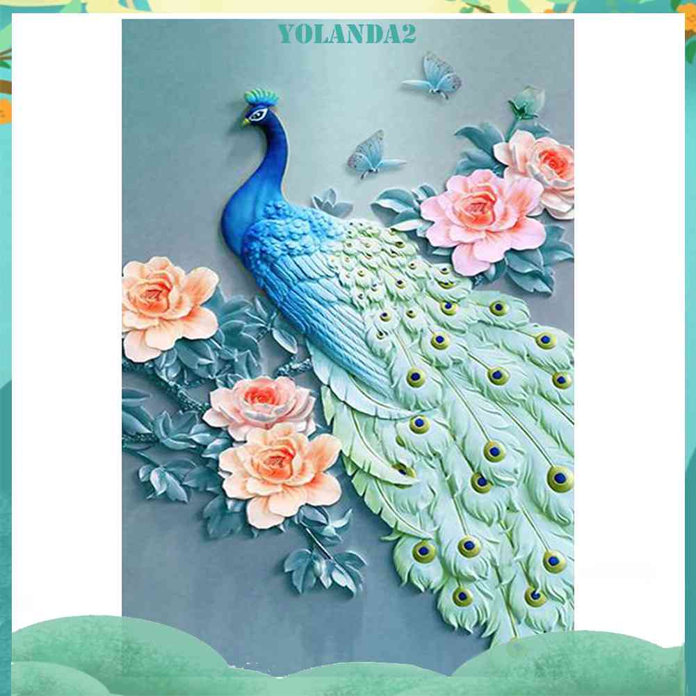 Tranh Thêu Chữ Thập Đính Đá Kim Cương Tròn Hình Vẽ Chim Đẹp