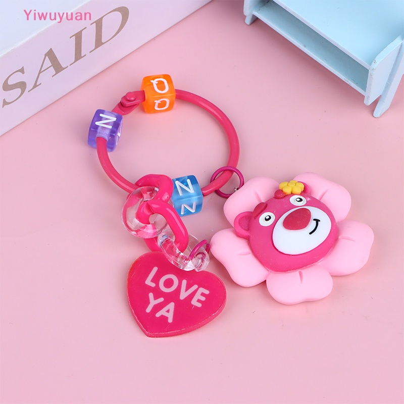 < Yiwuyuan > Móc Chìa Khóa Resin Hình Gấu Dâu Tây Hoạt Hình Dễ Thương DIY Trang Trí Túi Xách Xe Hơi Mới