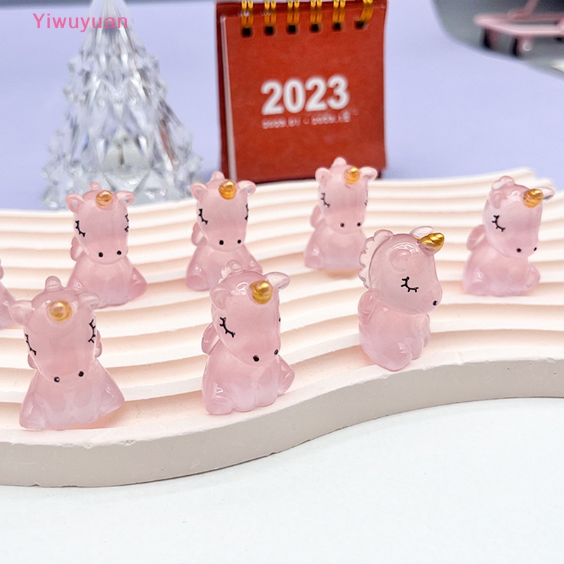 Bộ 5 Phụ Kiện Trang Trí Nghệ Thuật Hình Kỳ Lân DIY Bằng Nhựa Resin Màu Dạ Quang Mới