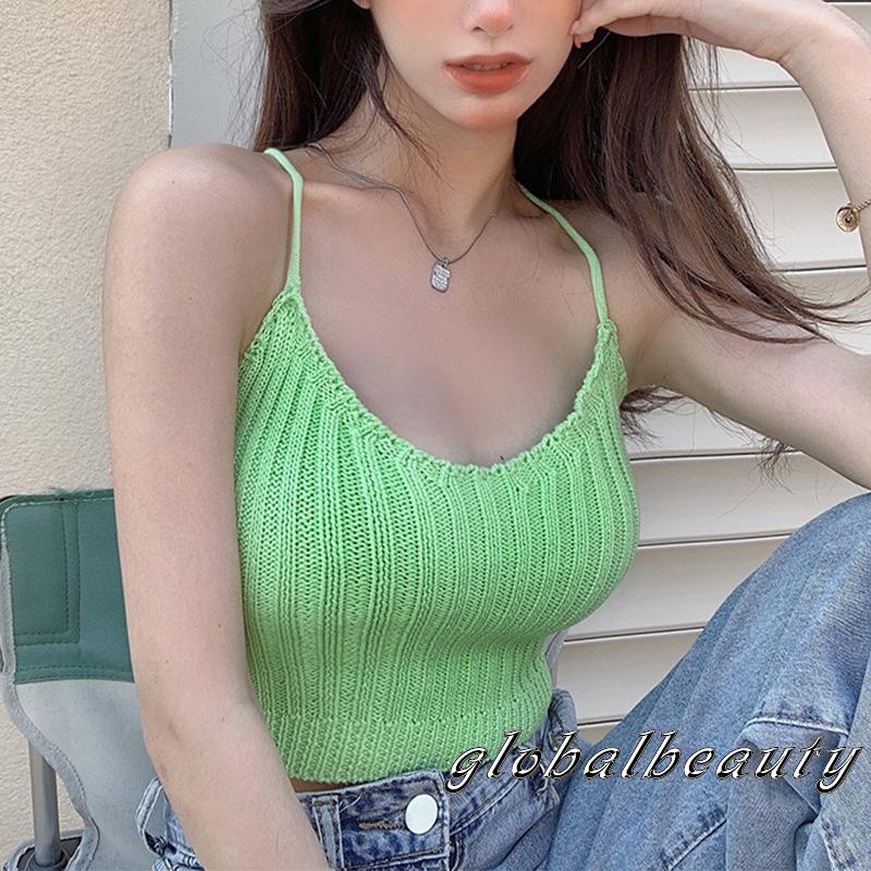 Gb-áo Dệt Kim Hai Dây Màu Trơn Ôm Dáng Một Kích Thước Cho Nữ