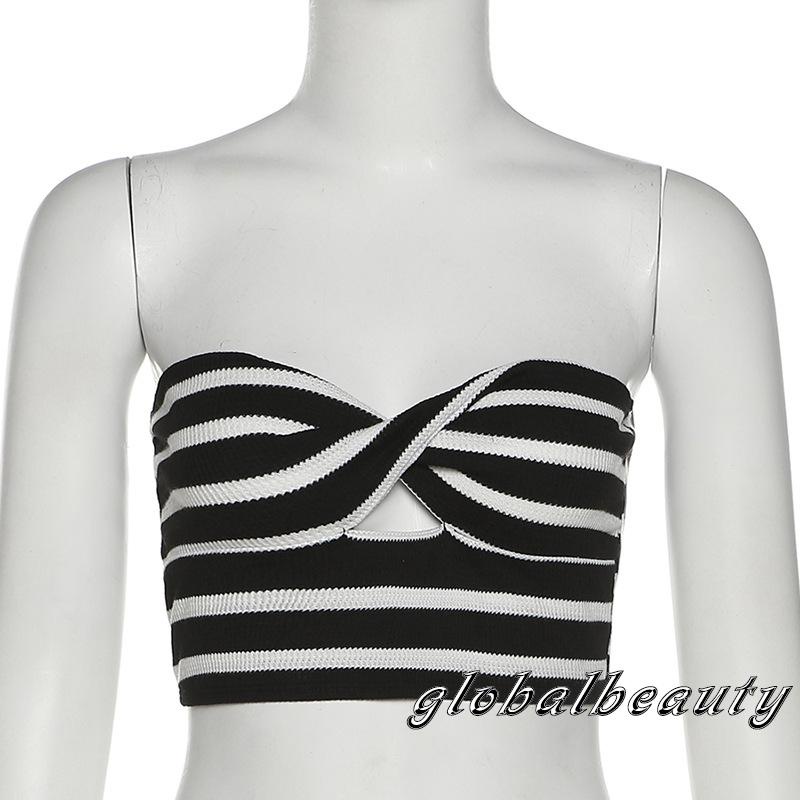 Áo Croptop Trễ Vai Không Tay Họa Tiết Sọc Ngang Quyến Rũ Dành Cho Nữ