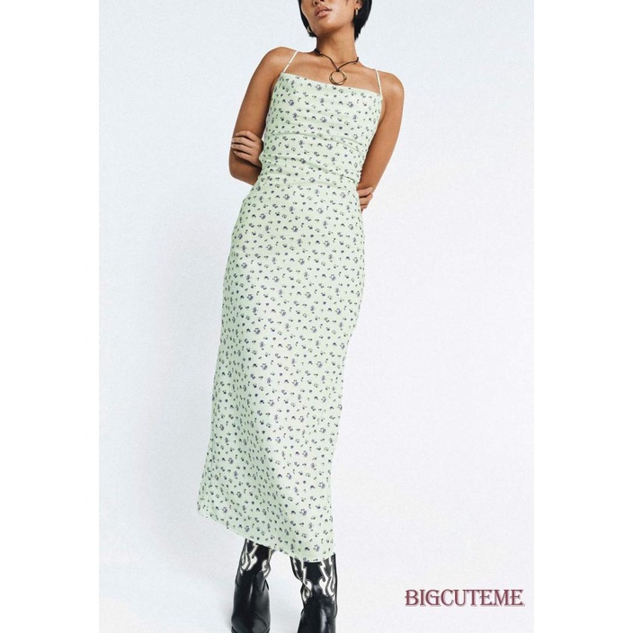 Đầm Hai Dây Mùa Hè Họa Tiết Hoa Hở Lưng Cho Nữ