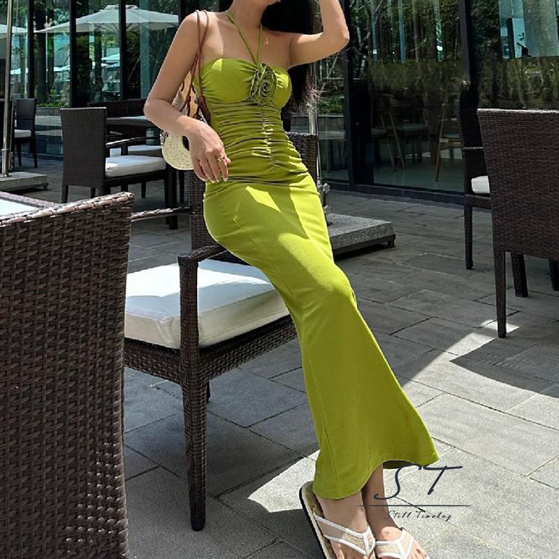 Đầm Dự Tiệc Hai Dây Cổ Yếm Xếp Ly Thời Trang Xuân Hè Cho Nữ CY03 S-M-L