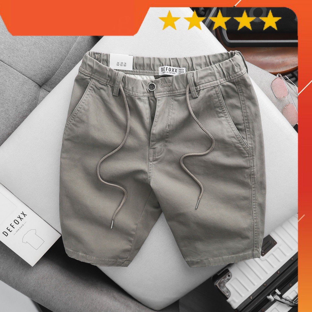 HÀNG VNXK - Quần short kaki Defoxx xi măng cạp thun co giãn eo thoải mái với chất kaki co giãn tốt cùng bảng màu cơ bản