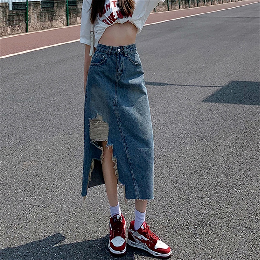 Chân Váy Jeans Dài Xẻ Tà Thời Trang Dành Cho Nữ