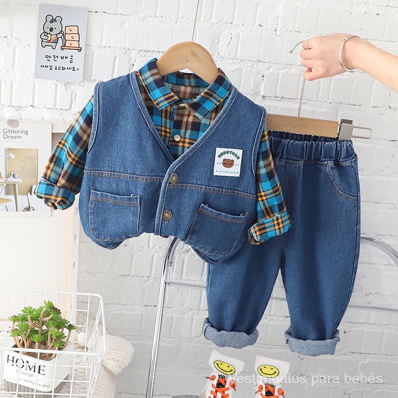 Qu N o tr Bộ Đồ Denim Ba Món Phong Cách Phương Tây Thời Trang Xuân Thu 2023 Mới Cho Bé Trai Ch 't l ng cao