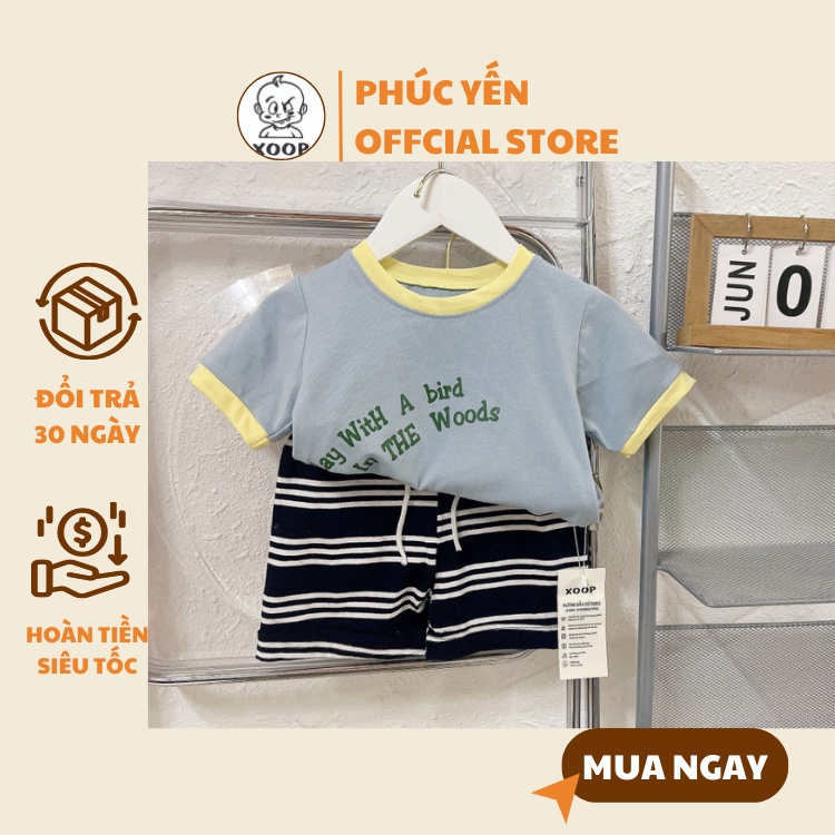 Đồ Bộ cộc tay cotton 4 chiều XOOP in chữ nghiêng cho bé trai bé gái (12-22kg) BC85, quần áo trẻ em Shop Phúc Yến