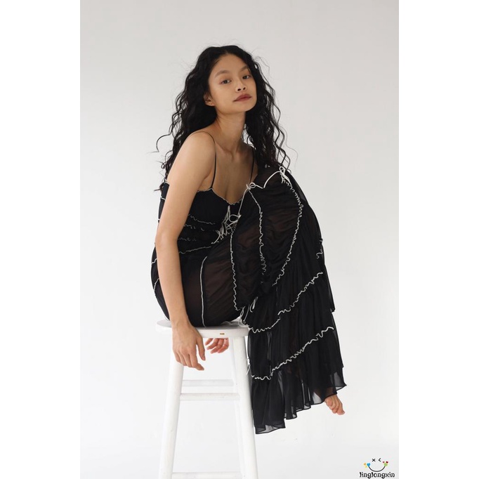 Đầm Dài 2 Dây Hở Lưng Màu Sắc Tương Phản Thời Trang Mùa Hè Cho Nữ