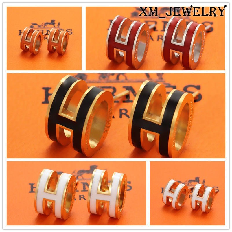 Bông Tai Chữ Bằng Thép Titan Mạ Vàng Hồng 18k Thời Trang | Bông Tai Bằng Thép Không Gỉ Tráng Men Nhẹ Sang Trọng