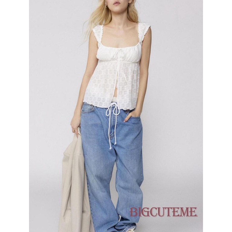 [] Áo Thun Crop Top Hai Dây Màu Trơn Viền Ren Hở Lưng Gợi Cảm Mùa Hè Cho Nữ