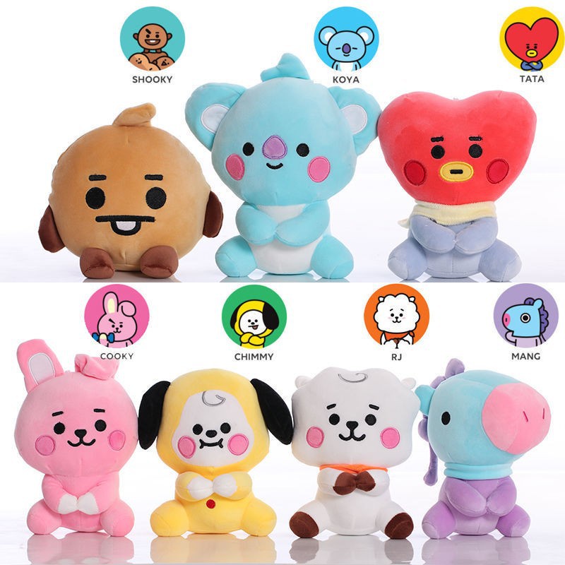 Kpop BTS BT21 Đồ chơi nhồi bông 20cm Động vật Búp bê sang trọng cho trẻ em Sinh nhật Tata Cooky Chimmy RJ