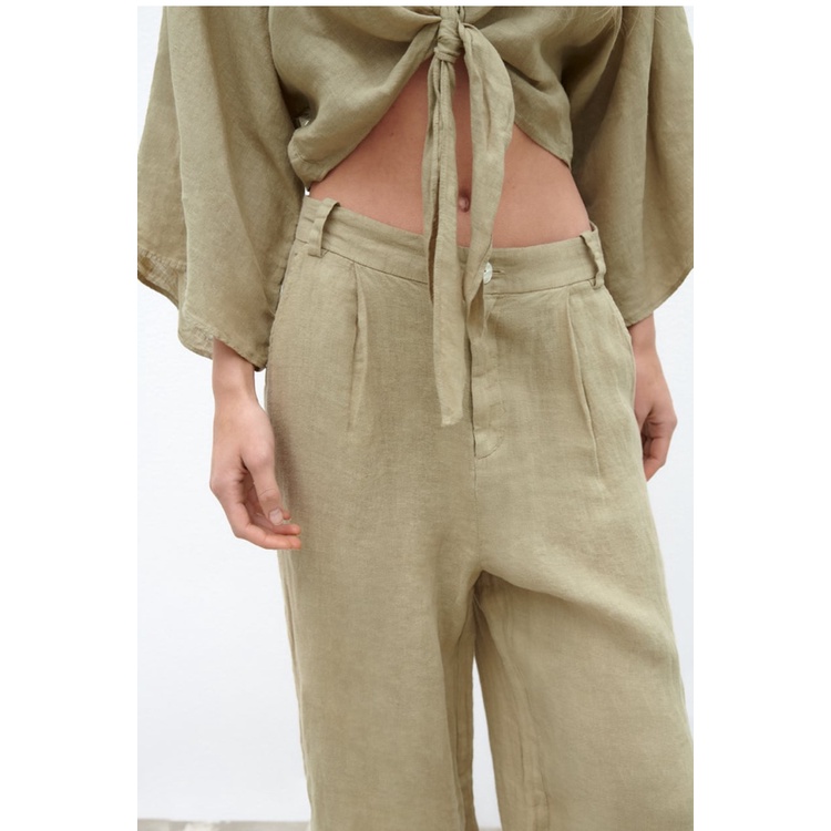 Set Áo Sơ Mi Cổ Chữ V Thắt Nút + Quần Dài Lưng Cao Ống Rộng Thời Trang Zara Mùa Hè 238372096 8372098