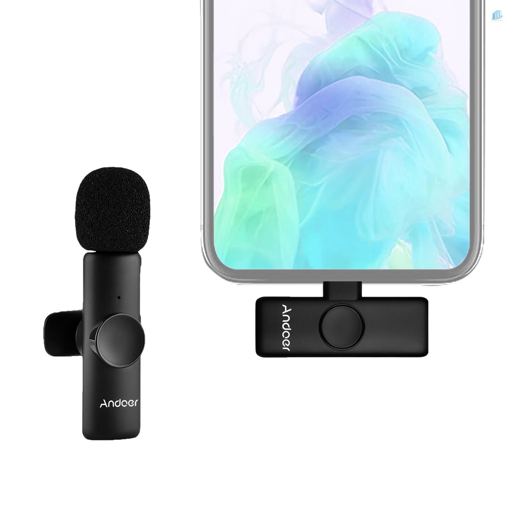 Hệ Thống Micro Không Dây Mini Andoer 2.4G (1 Bộ Phát + 1 Bộ Nhận) Mic Kẹp 20M Tích Hợp Pin Loại-C