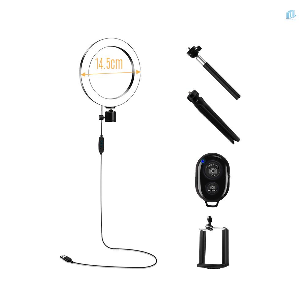 Bộ Vòng Đèn Led Thông Minh 14.5cm 3200K-5600K 5W Có Thể Điều Chỉnh Độ Sáng + Gậy Selfie Điện Thoại Để Bàn