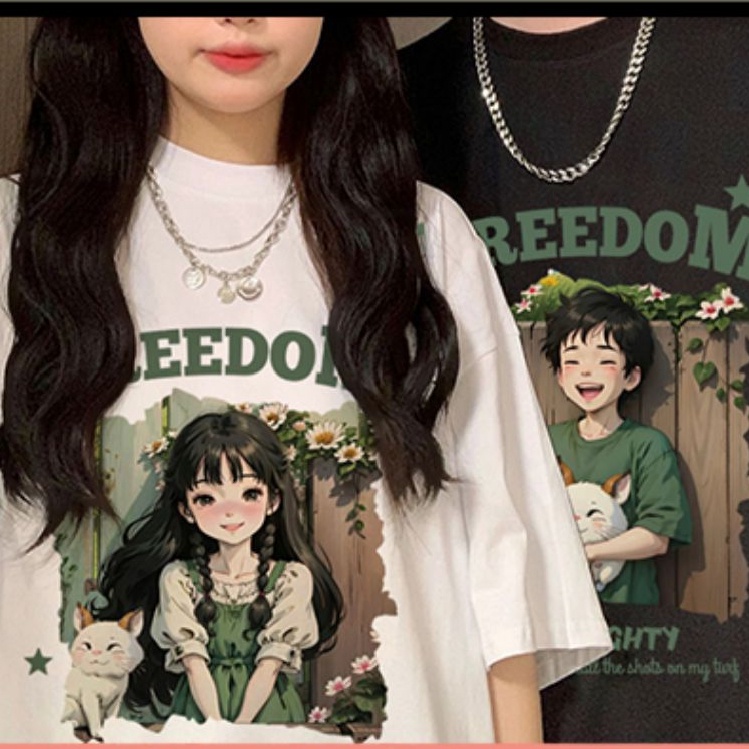 Áo phông unisex trắng đen couple form rộng tay ngắn cổ tròn cho cặp đôi nam nữ