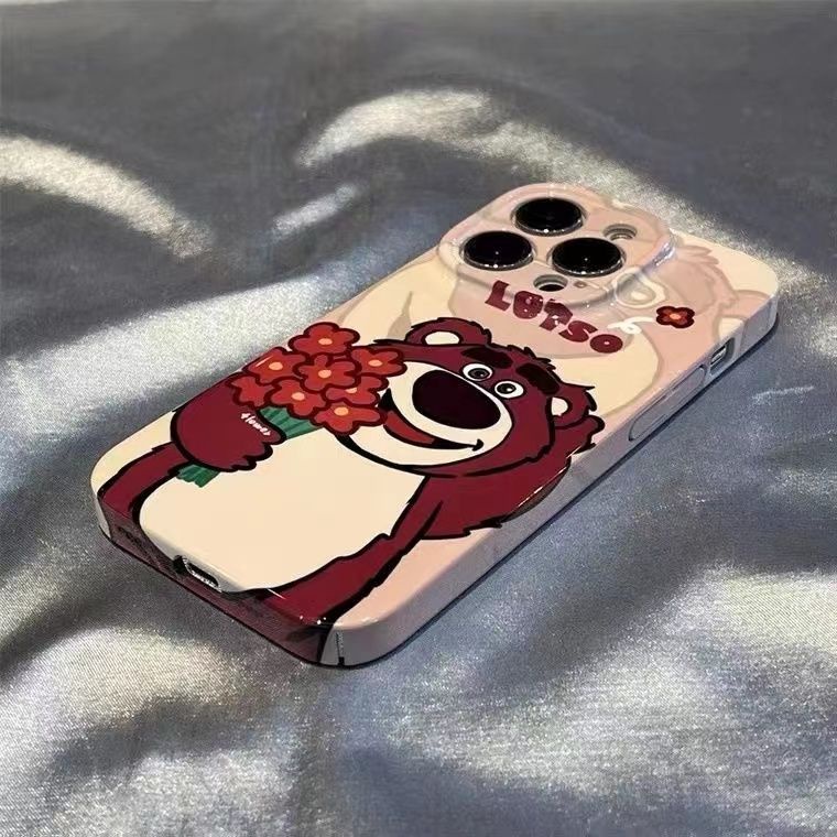 Ốp Điện Thoại Cứng Họa Tiết Gấu Và Dâu Tây Dễ Thương Cho iPhone13promax12 14 9TTZ 11