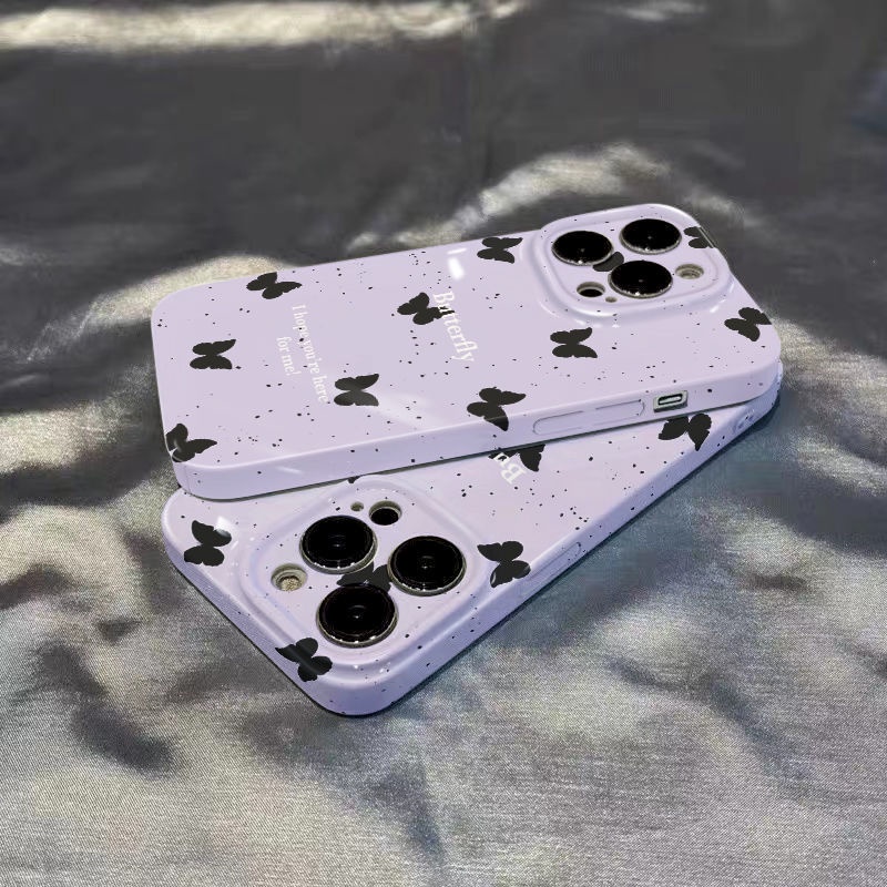 Ốp Điện Thoại Cứng Họa Tiết Bướm Đen / Phim Dán Cho Iphone xs Max13 / Niche max11 8p 1214pro XHGN