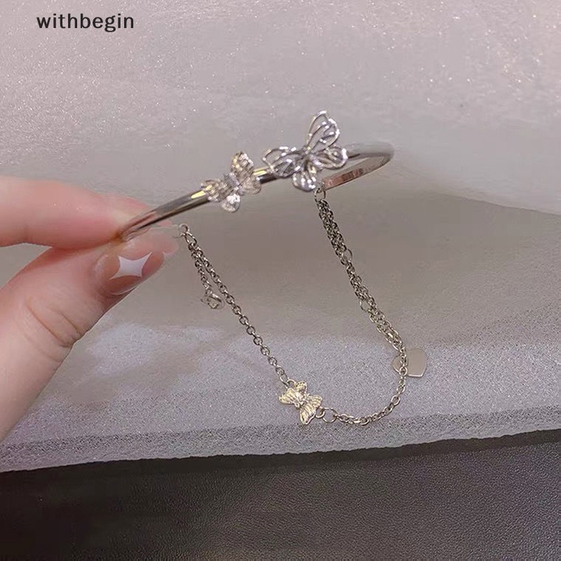 Vòng Đeo Tay Hai Lớp Dạng Chuỗi Xích Mở Hình Bướm Lấp Lánh Dễ Phối Đồ Có Thể Điều Chỉnh Cho Nữ