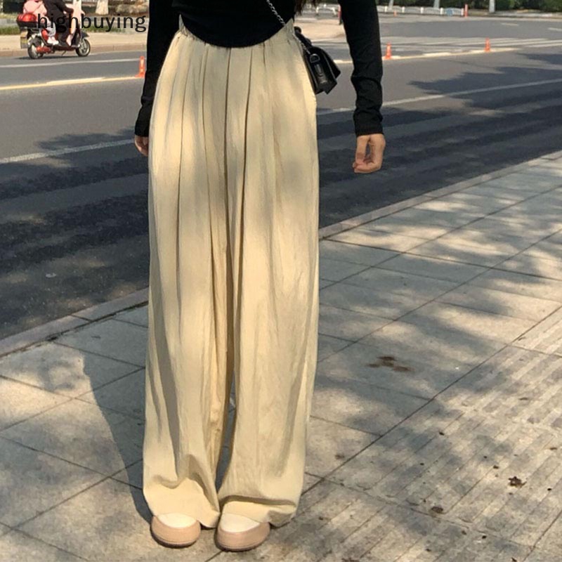 Quần ống rộng Lưng Cao Bằng Lụa Mát Thời Trang Mùa Hè Dành Cho Nữ