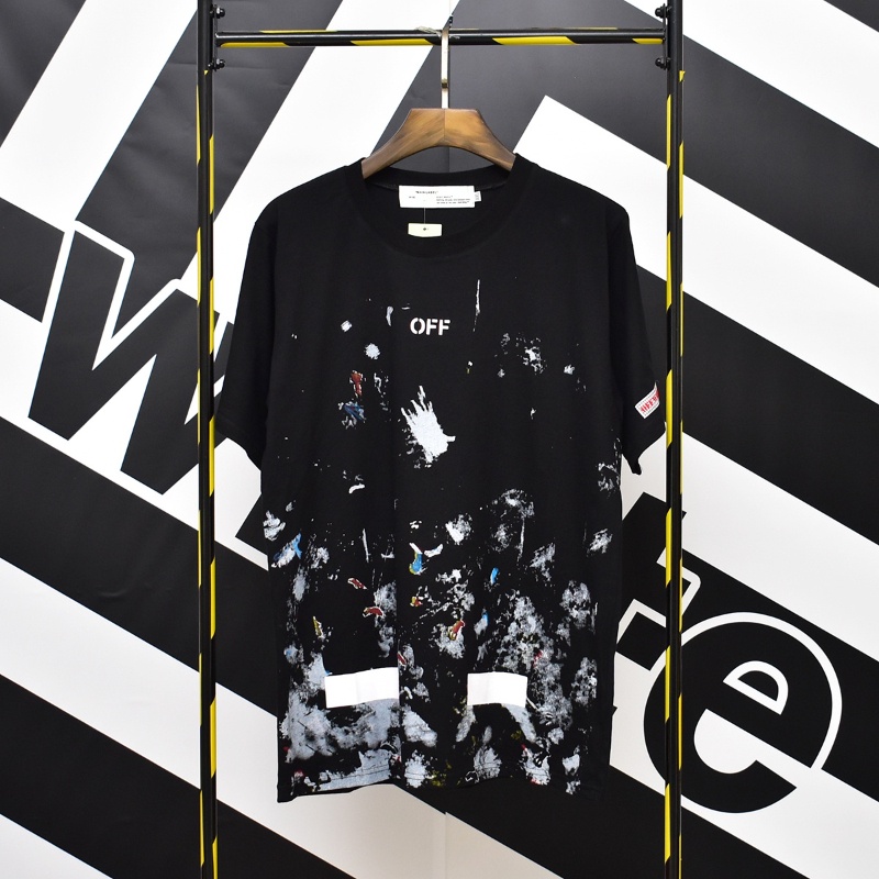 Áo Thun OFF WHITE 100% Cotton Tay Ngắn Dáng Rộng Cổ Tròn In Hoạ Tiết Pháo Hoa Trẻ Trung Năng Động Cho Nam Và Nữ