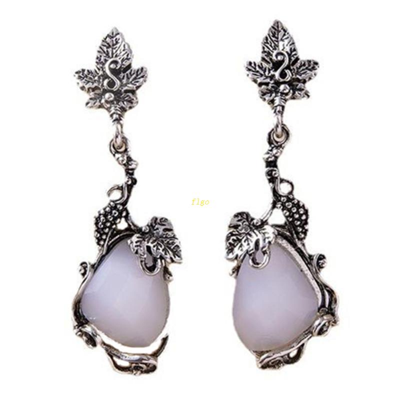 Bông Tai Dáng Dài Hình Giọt Nước Bằng Đá Trắng Chạm Khắc Họa Tiết Lá Phong Phong Cổ Điển Thời Trang Cho Nữ