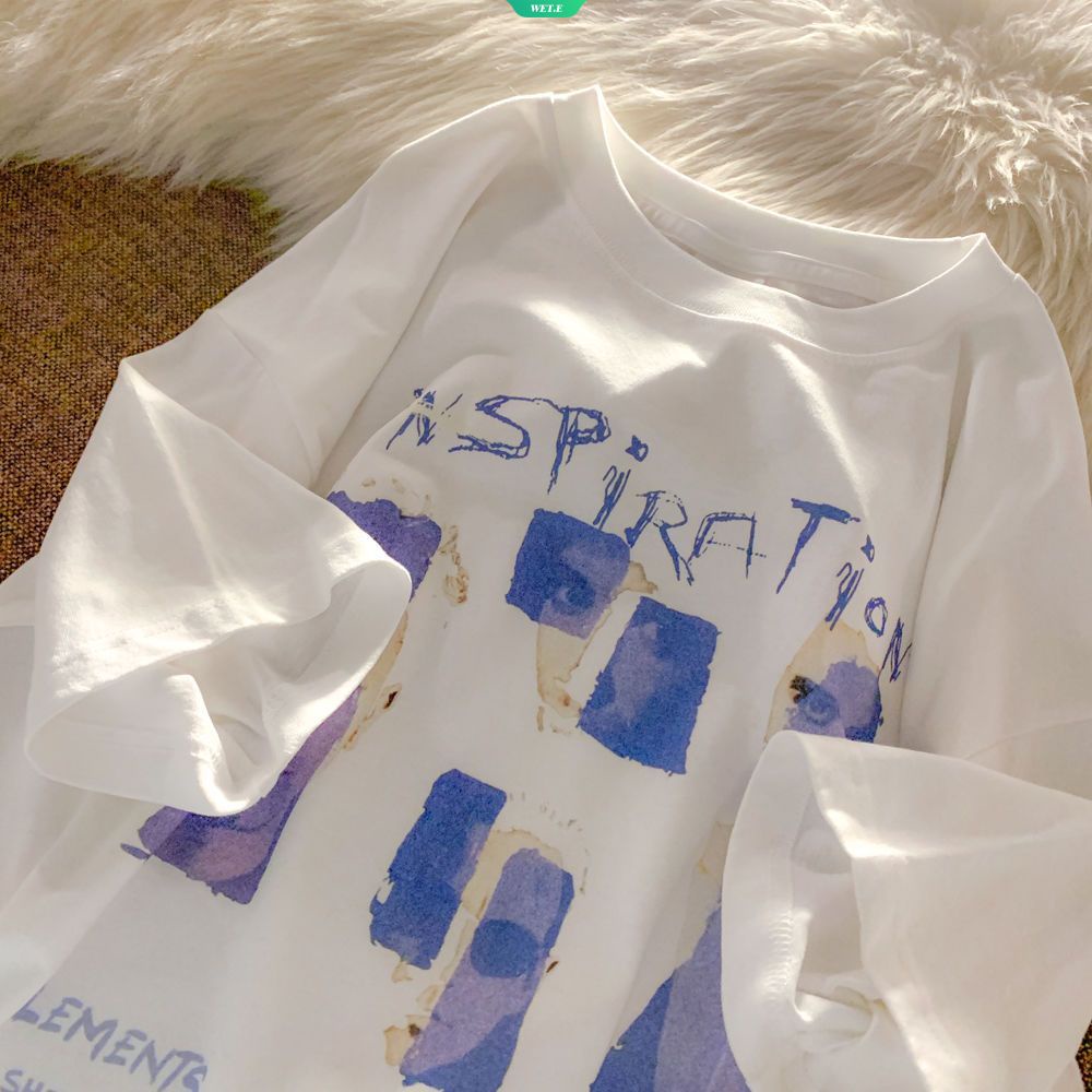 Áo Thun Tay Ngắn Dáng Rộng Bằng Cotton In Họa Tiết Graffiti Đơn Giản Thời Trang Mùa Hè Hàng Mới Dành Cho Nam Nữ