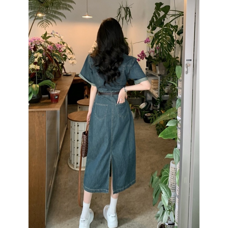 Đầm Denim Dáng Dài Phong Cách Hàn Quốc Thời Trang Mùa Hè Chất Lượng Cao