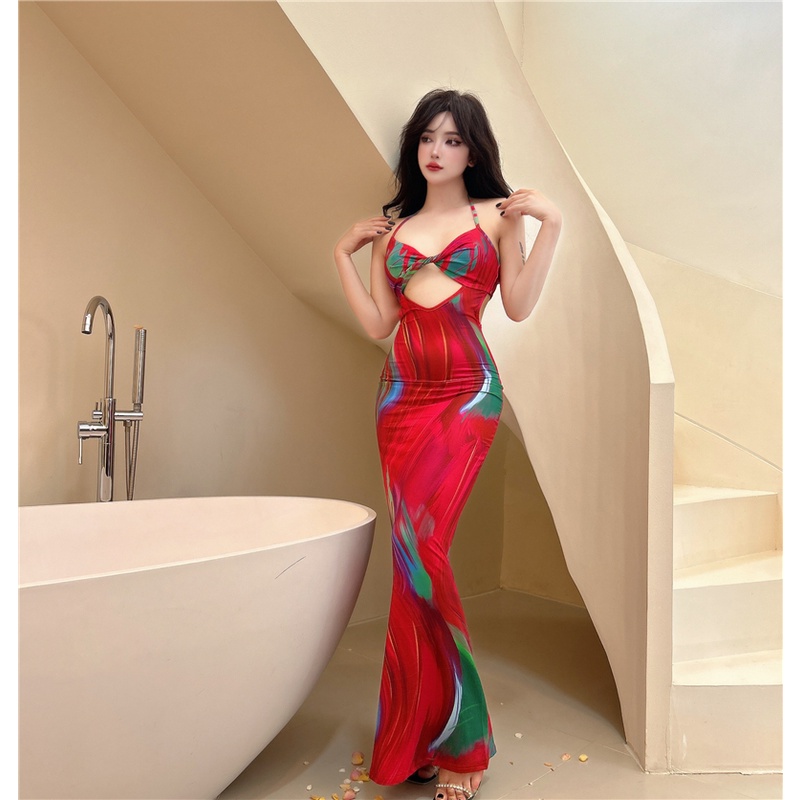 Đầm Cổ Chữ V In Họa Tiết Thời Trang Quyến Rũ Dành Cho Nữ