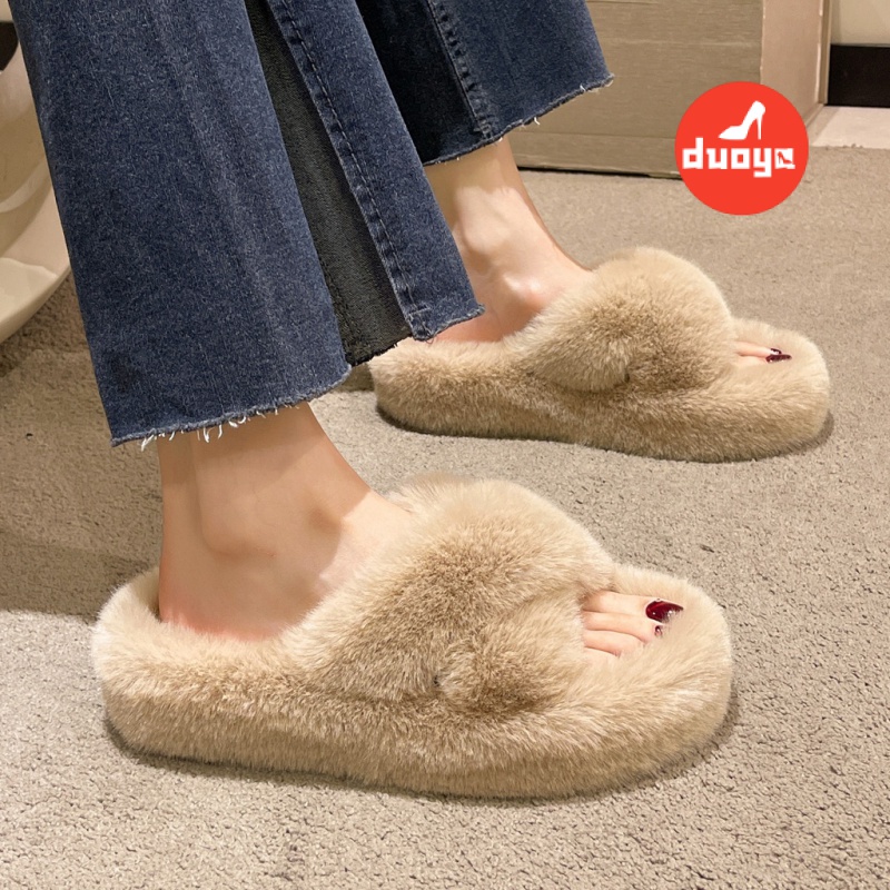 Duoya Dép Bông Dày 4cm Đế Mềm Thời Trang Thu Đông Dành Cho Nữ