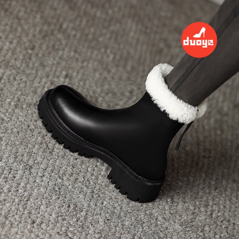 Giày Bốt Martin Da Thật Lót Lông Cừu Mềm Dày Dặn Mũi Tròn Màu Nâu Wakatsu Thời Trang 2022 Cho Nữ