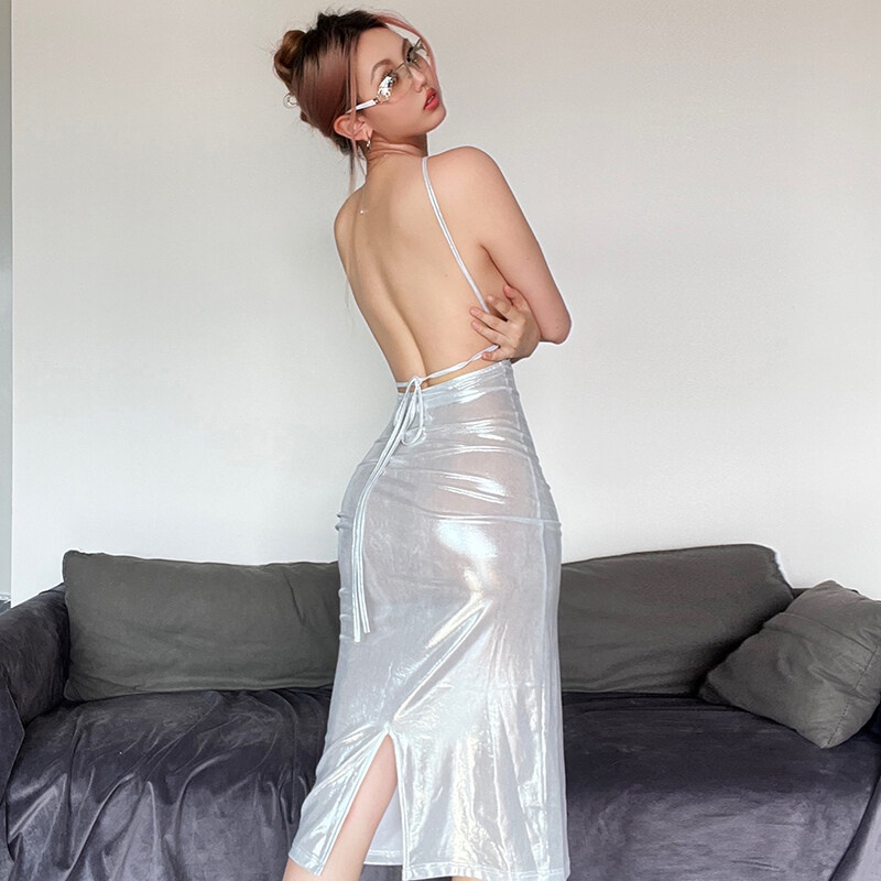 Kliou 2023 Mới Đầm Mini Ôm Dáng Không Tay Hở Lưng Gợi Cảm Đi Tiệc Đêm Cho Nữ