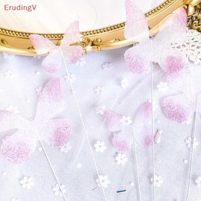 Bộ 10 Topper Trang Trí Bánh Kem Hình Bướm Bằng Vải Voan Màu Hồng