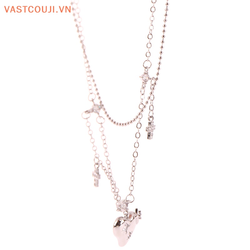Vòng Cổ Choker Đính Đá Zircon Hình Trái Tim / Thánh Giá Xinh Xắn Cho Nữ