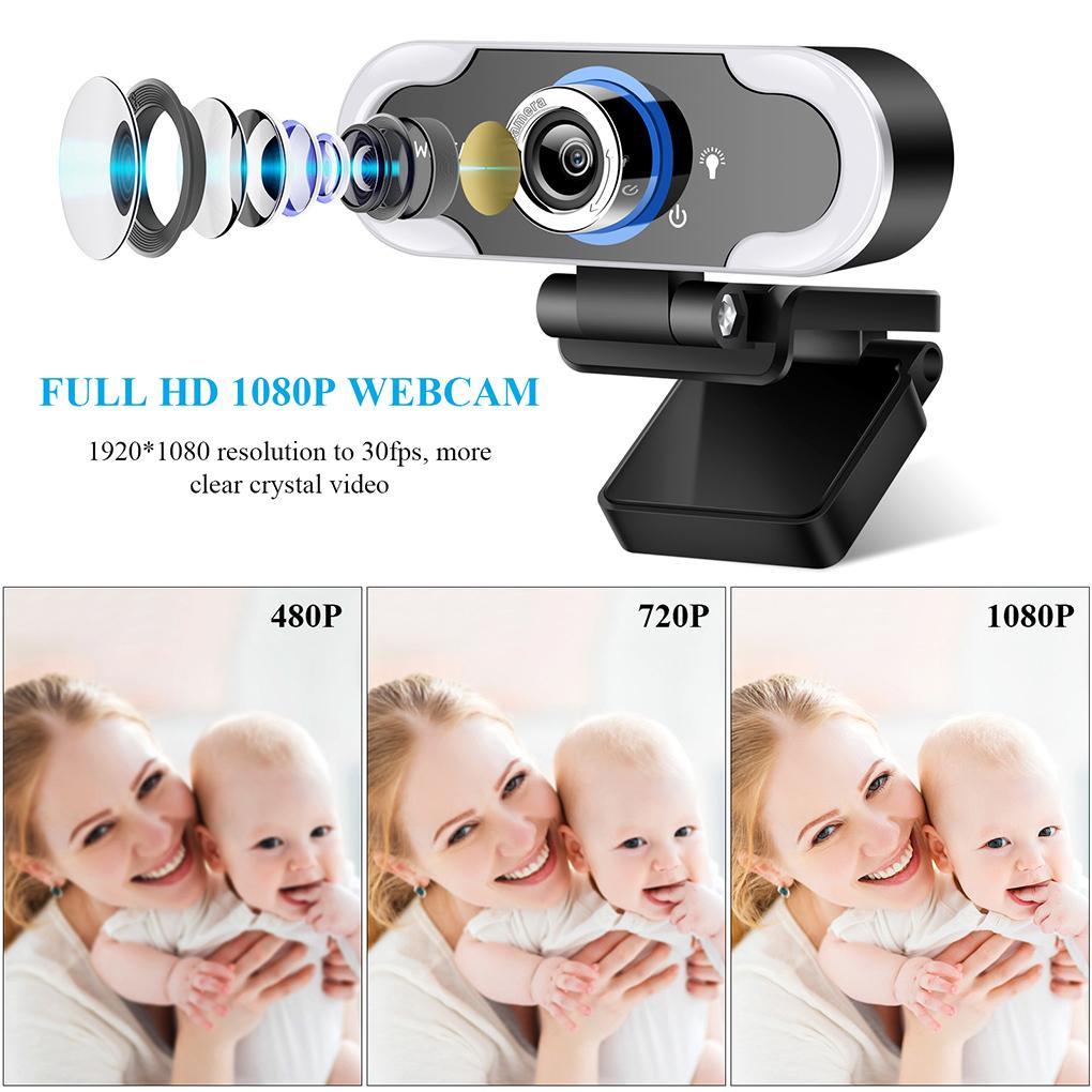 Camera USB 1080P Đèn LED Trắng 5500K Có Micro Hình Tam Giác Mới Cho Máy Tính