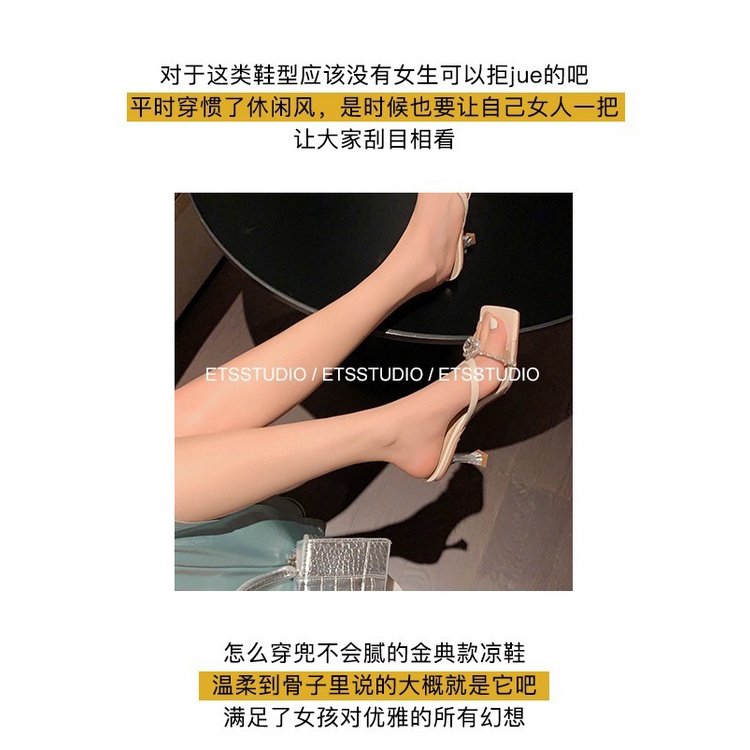 Duoya Dép Cao Gót Hở Ngón Mũi Vuông Bằng PVC Trong Suốt Đính Đá Pha Lê Quyến Rũ Cho Nữ Giao Hàng Miễn Phí