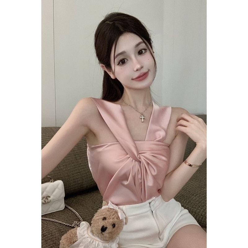 Áo Hai Dây Vải Satin Form Ôm Thời Trang Mùa Hè Pháp