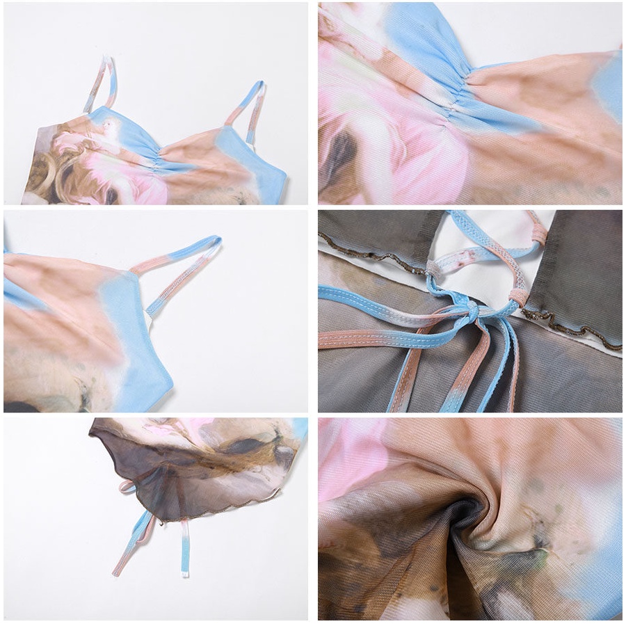 Kliou Áo Hai Dây Cổ Chữ V Hở Lưng Dáng Ôm Họa Tiết Tranh Sơn Dầu Mẫu Mới 2023 Thời Trang Mùa Hè Dành Cho Bạn Nữ