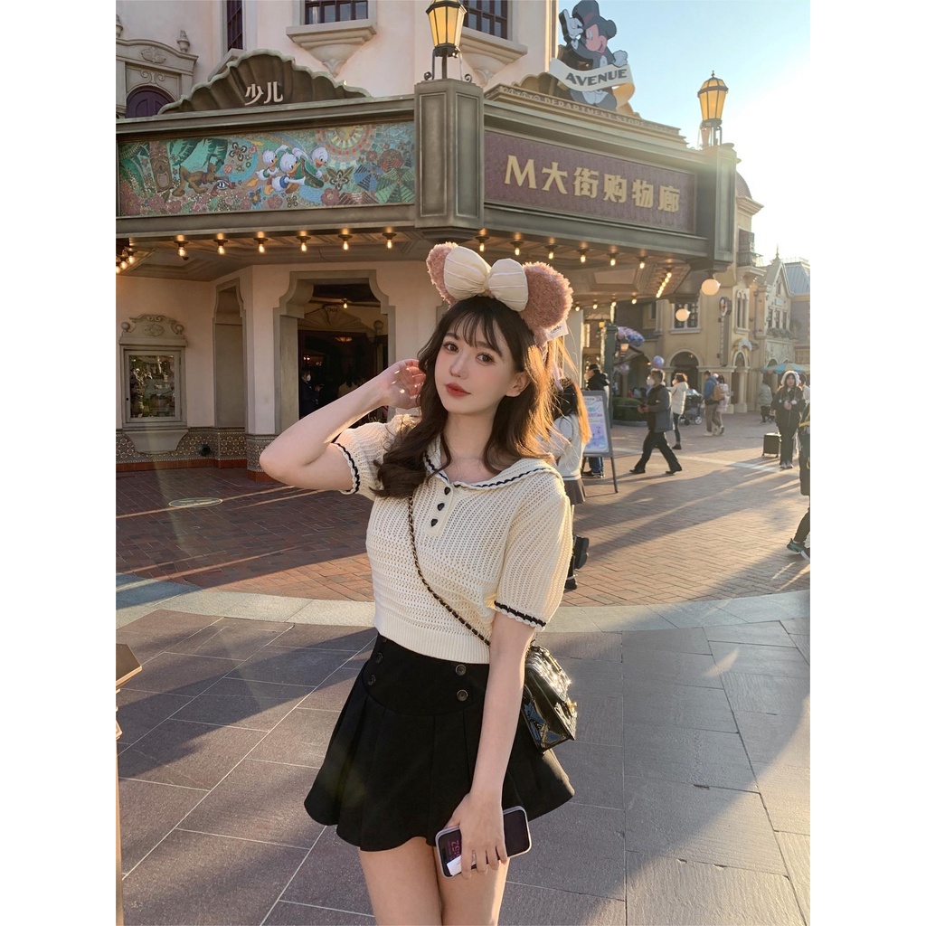 Áo Thun Dệt Kim Tay Ngắn Cổ Thủy Thủ Thiết Kế Mới Thời Trang Mùa