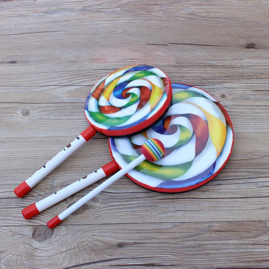 Rainbow Blow Lollipop Drum Orff Musical Instrument Music Percussion Toy