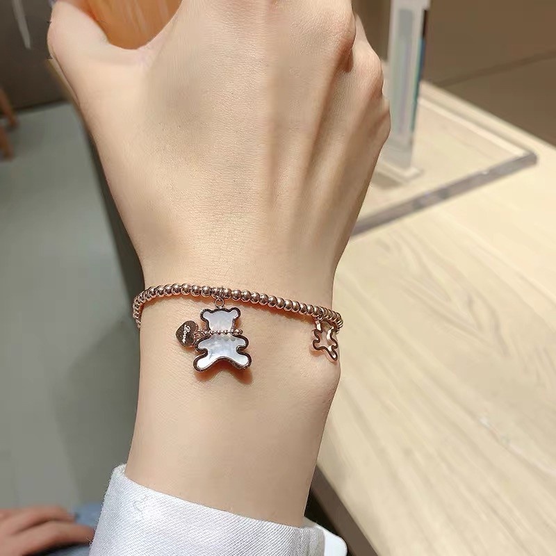 Vòng Đeo Tay Bằng Thép Titan Không Gỉ Hình Gấu Dễ Thương Phong Cách Mới
