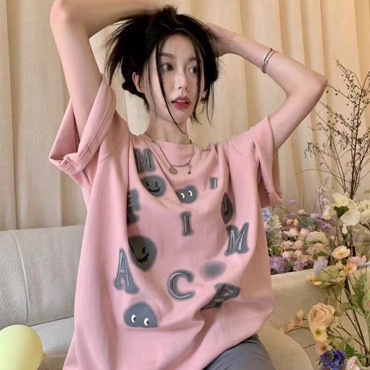 COZOK Áo Thun Ngắn Tay Dáng Rộng Thời Trang retro Hàn Quốc
