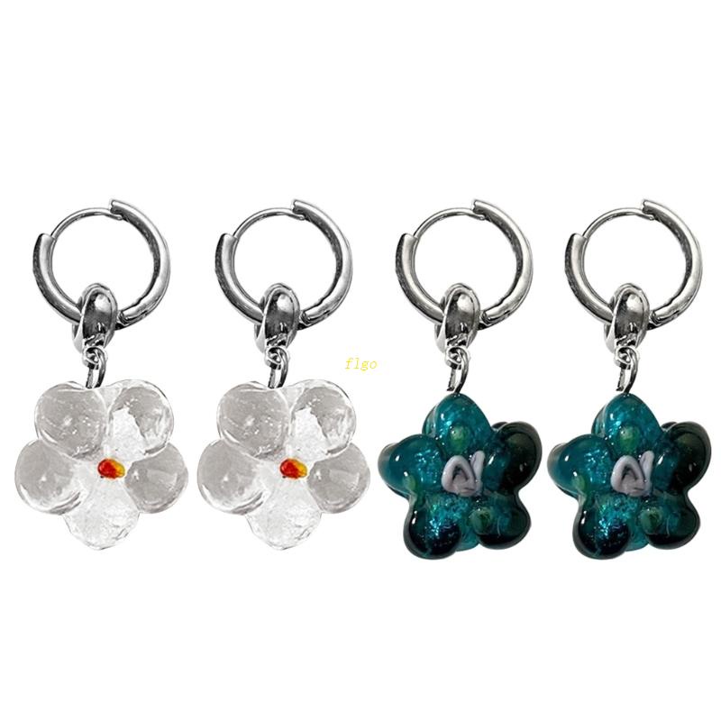 Bông Tai Tròn Mạ Bạc Bằng Acrylic Trong Suốt Hình Hoa Dễ Thương Cho Nữ