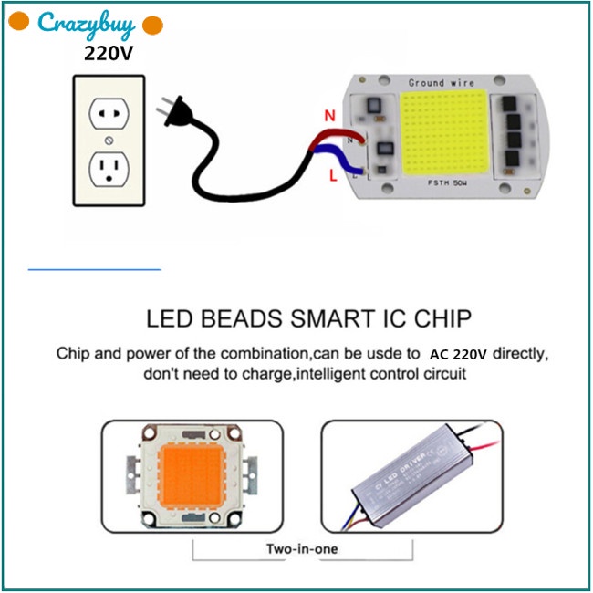 Cr Chip Đèn LED COB 15W / 20W / 30W / 50W 220V