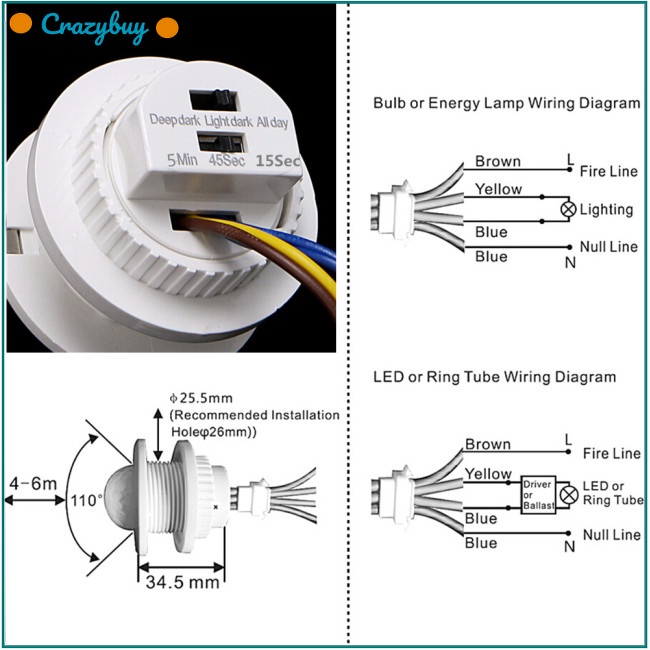 Cr Đèn LED Cảm Biến Chuyển Động Hồng Ngoại 85-265V