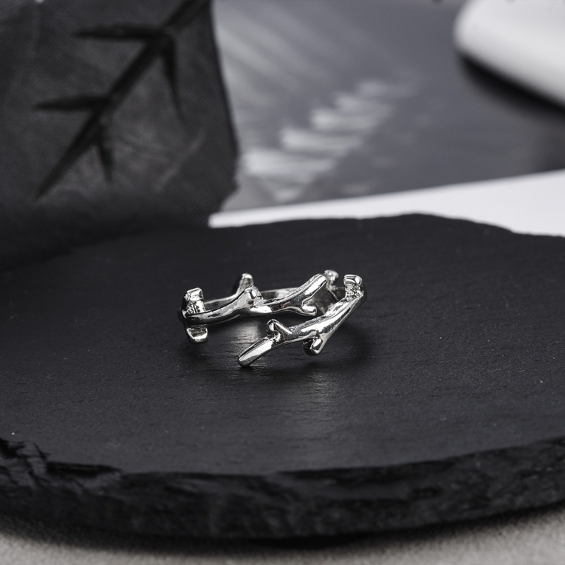 Nhẫn Hở Hình Nhánh Lá Màu Bạc Đơn Giản Thời Trang Có Thể Điều Chỉnh Cho Nữ