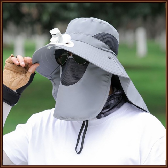 Mũ Chống Nắng Mùa Hè Có Quạt Lưới Thoáng Khí Bảo Vệ Mặt Cổ Cho Nam Khi Câu Cá / Leo Nú