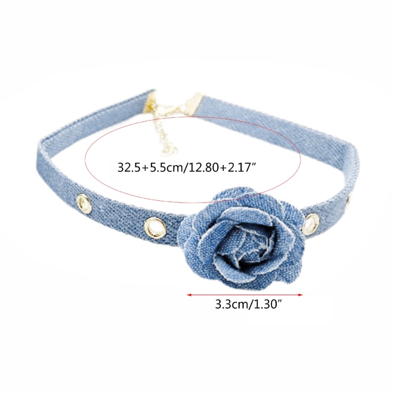 Vòng cổ Chất Liệu Denim Mặt Hình Hoa Màu Tối Cho Nữ