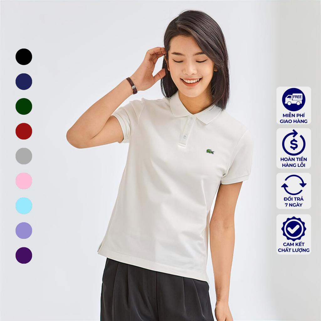 Áo Polo cao cấp Lacoste Nữ basic vải cá sấu cotton cao cấp co giãn mềm thấm hút mồ hôi có kèm hộp